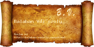 Balaban Vászoly névjegykártya